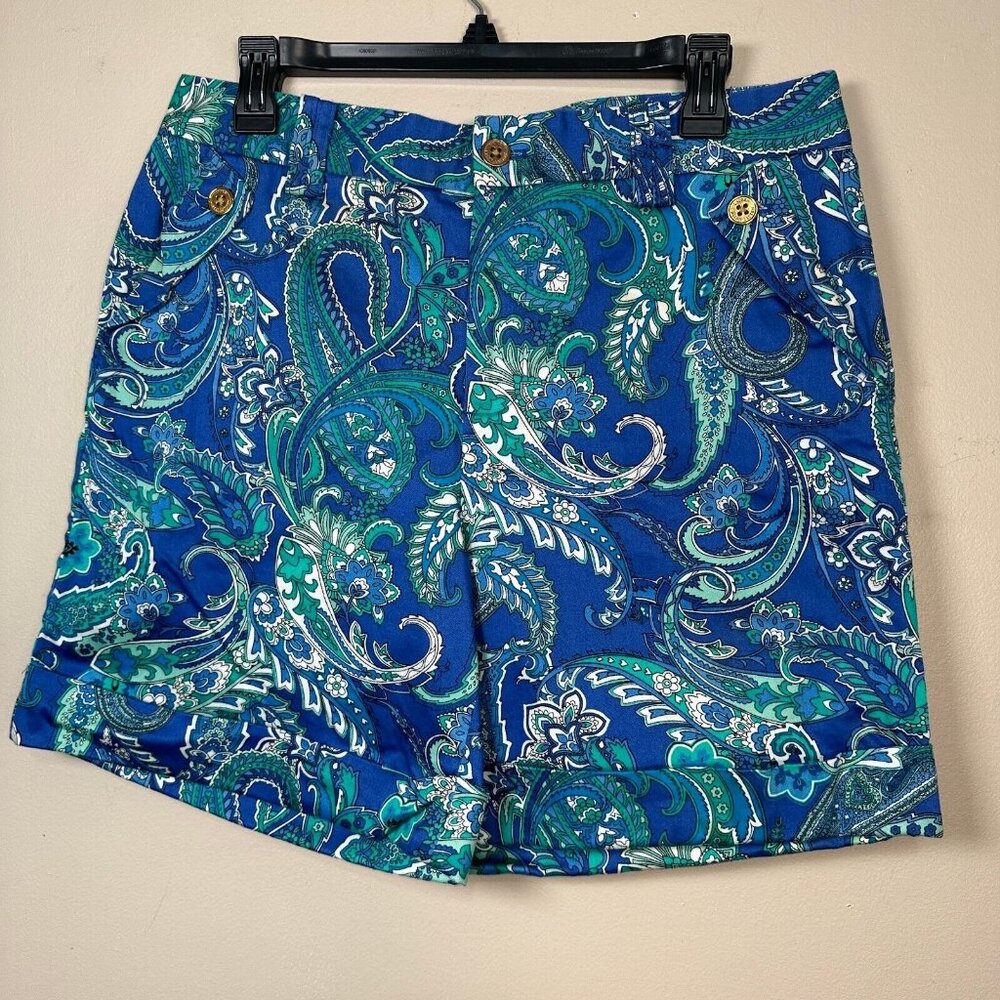 Lauren Ralph Lauren Size 10 Shorts Women Blue Green Paisley Floral Pockets Chino - Picture 6 of 10